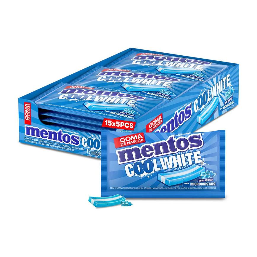 Goma de Mascar Mentos Cool White Fresh Mint Sem Açúcar 8,5g