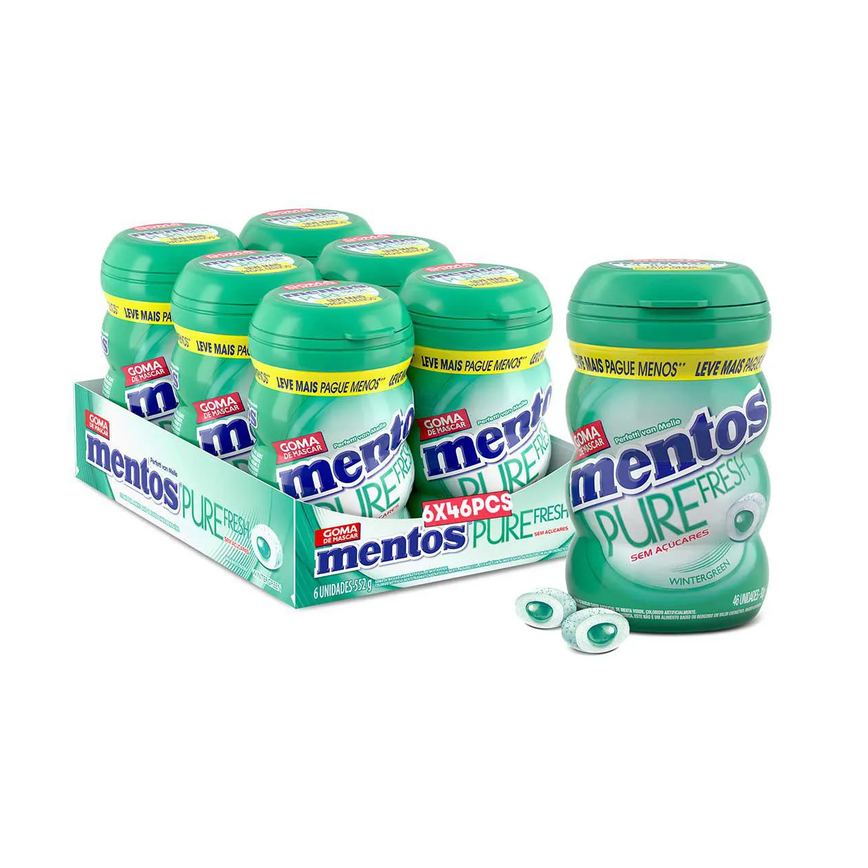 Mentos Pure Fresh Chiclete Sem Açúcar Sabor Wintergreen com 46 unidades