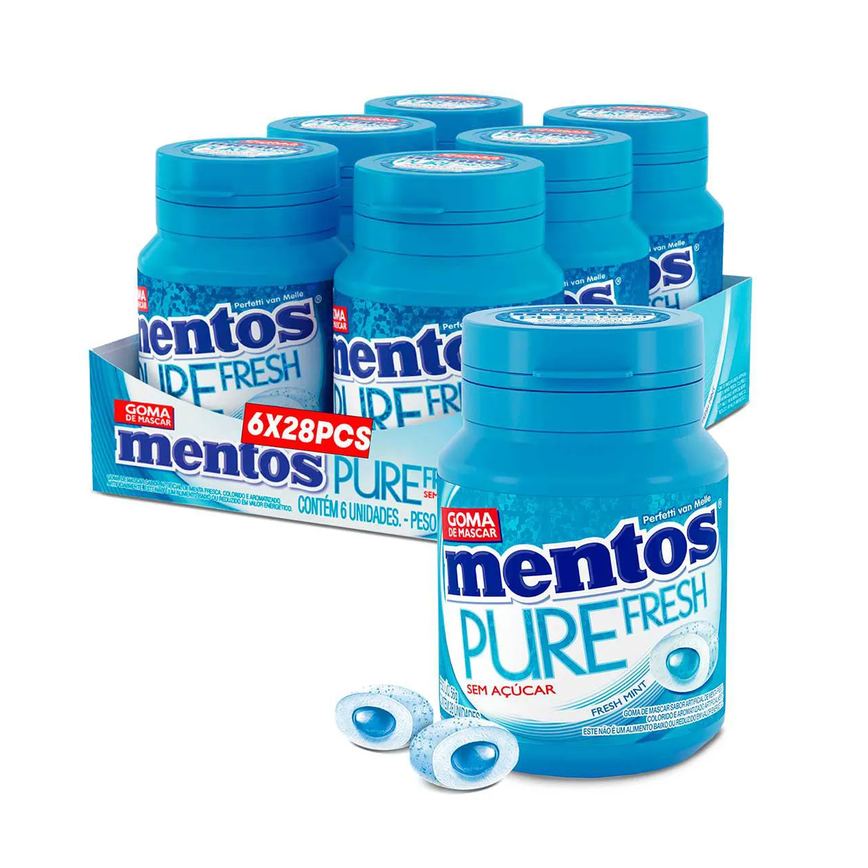 Mentos Pure Fresh Chiclete Sem Açúcar Sabor Fresh Mint com 28 unidades