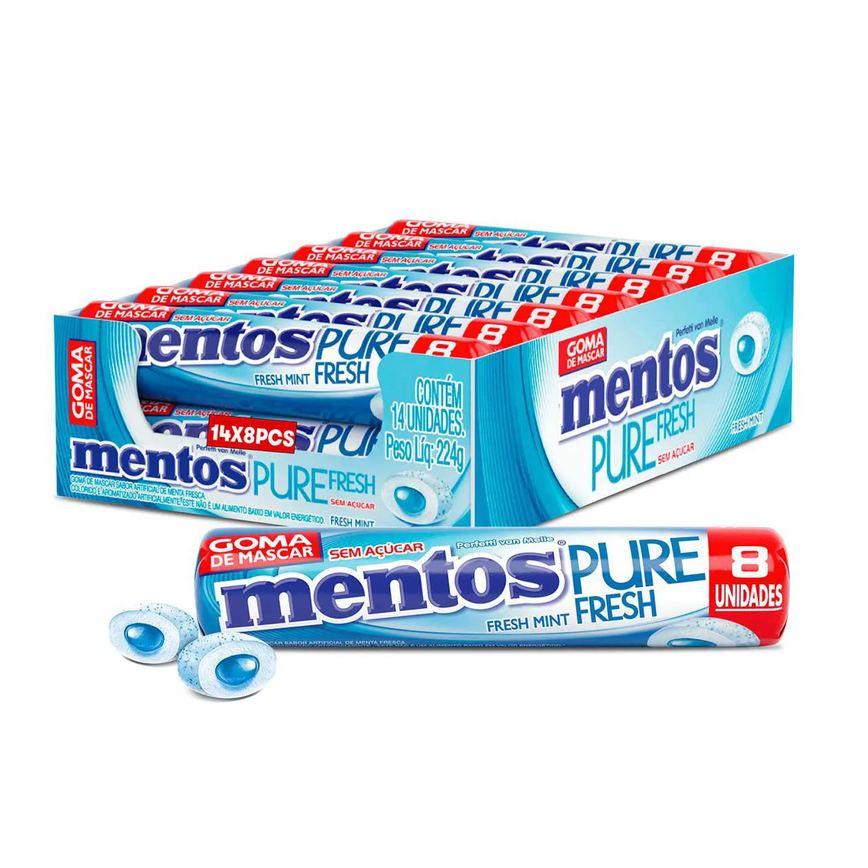 Mentos Pure Fresh Chiclete Sem Açúcar Sabor Fresh Mint com 8 unidades