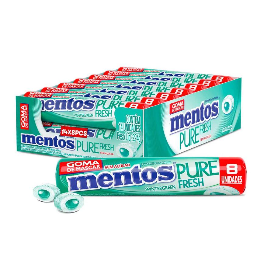 Mentos Pure Fresh Chiclete Sem Açúcar Sabor Wintergreen com 8 unidades