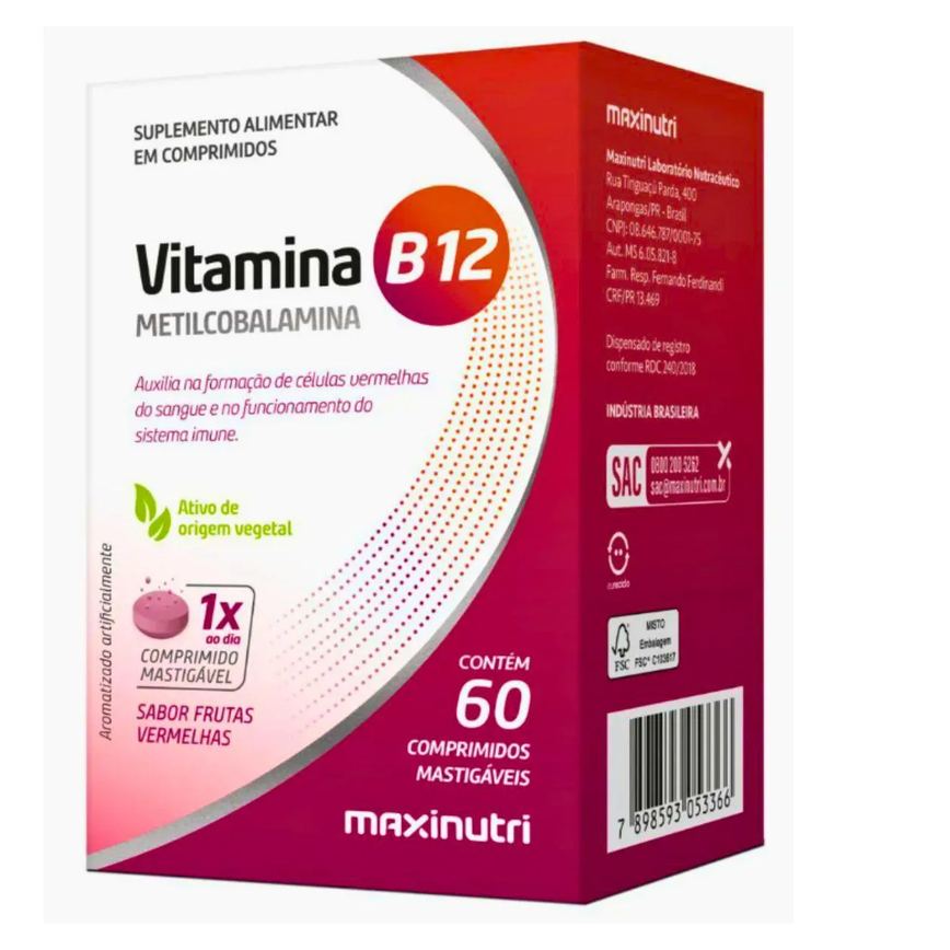 Vitamina B12 Metilcobalamina Sublingual Mastigáveis 60cp