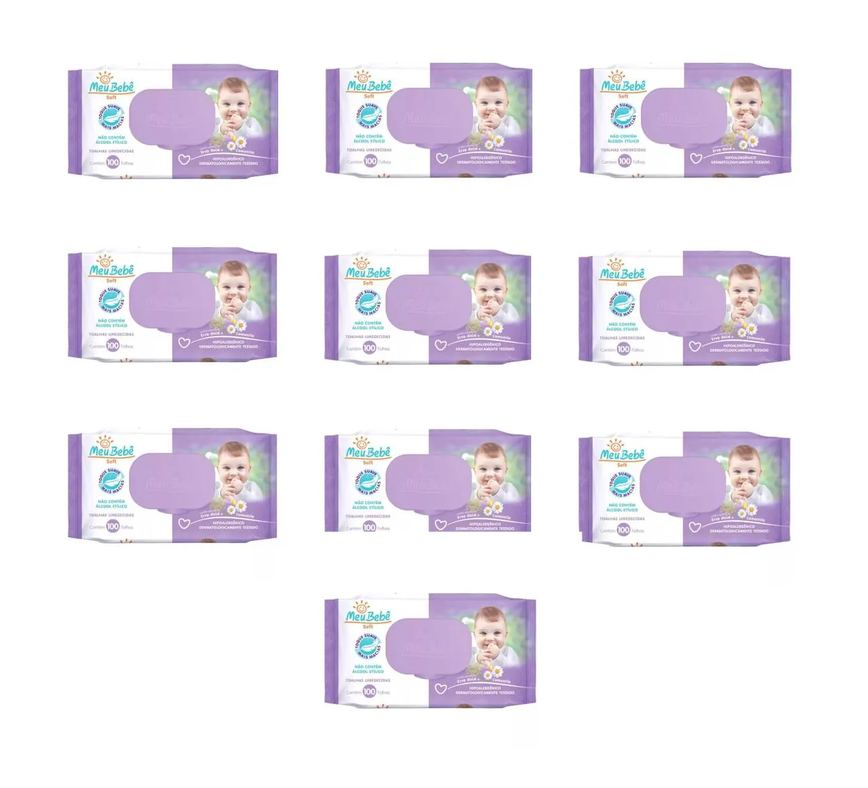 Kit 10 Lenço Umedecido Meu Bebê Soft Hipoalergênico 100un