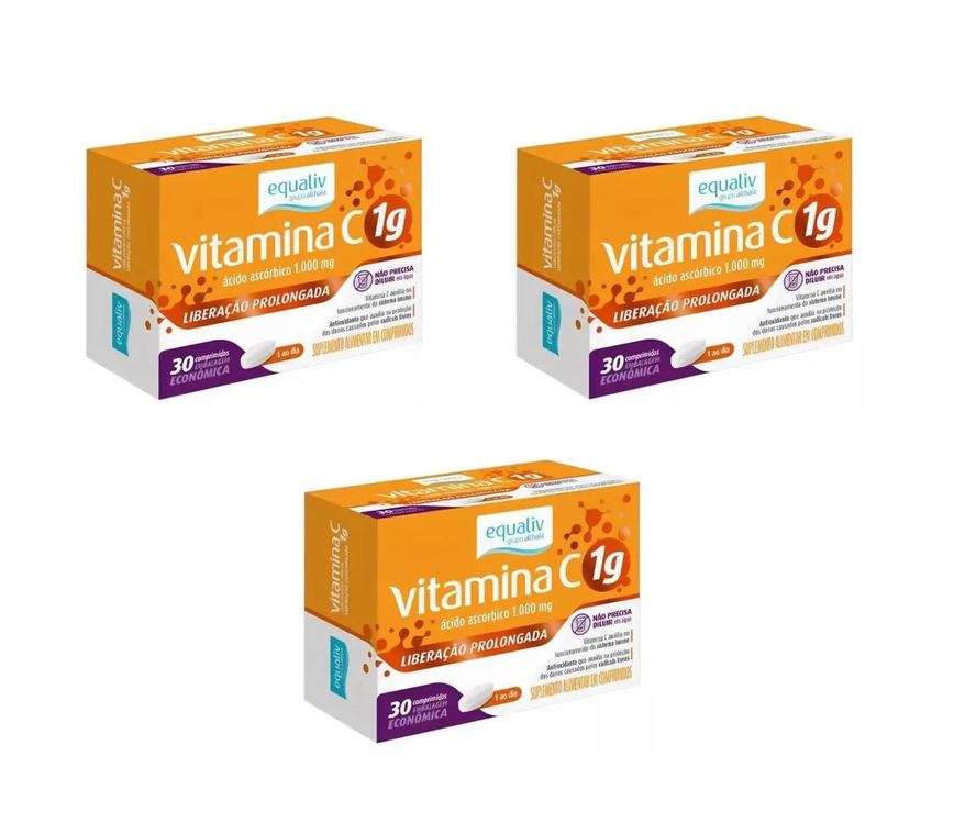 Kit 3 Vitamina C Ácido Ascórbico Equaliv 1g 30comps