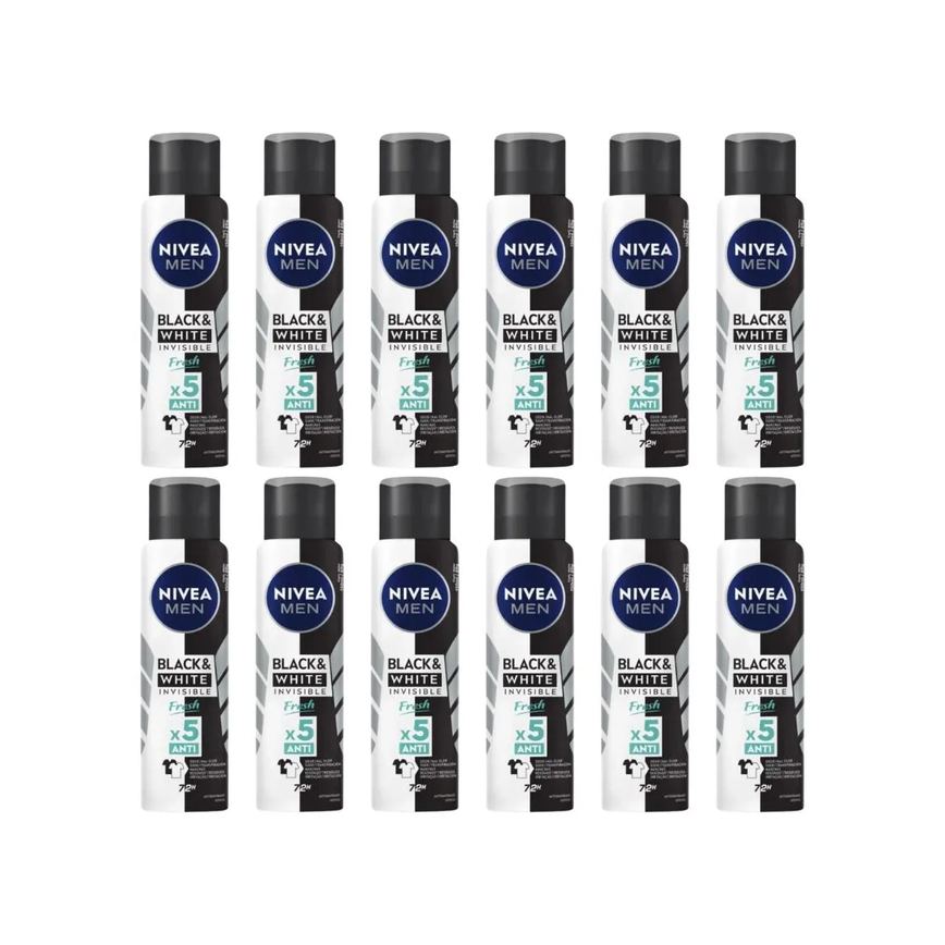 Desod Aero Nivea 150ml Masc Black White Invisi Fresh - 12un