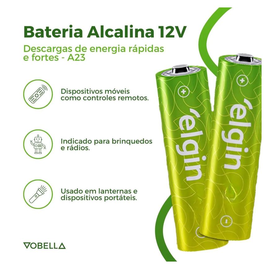Kit 10 Baterias Pilha Alcalina A23 12V Controle Portão Elgin