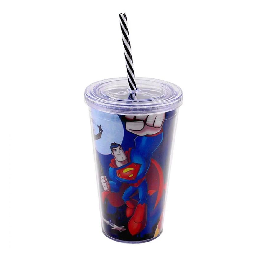 Copo Com Canudo Personagens Dc Comics 450ml Tasco Inport