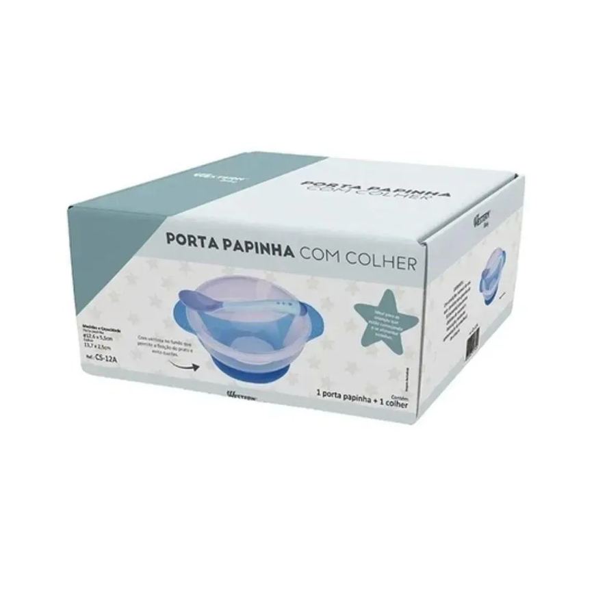 Prato Infantil Com Ventosa Colher 350Ml Azul - Western Baby