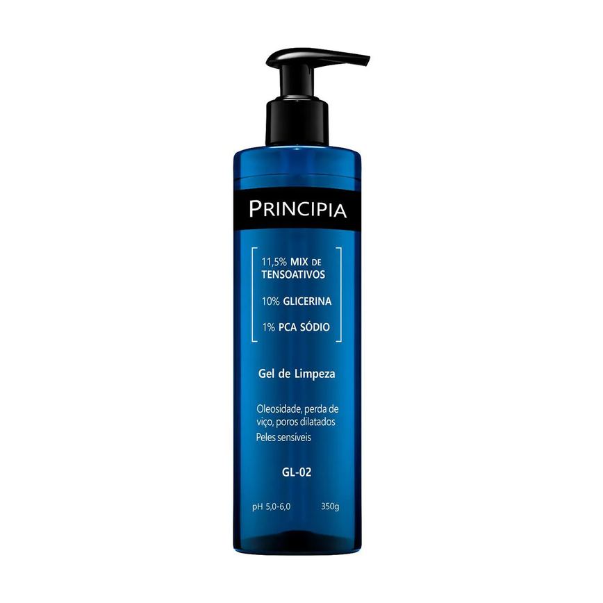 Kit Facial Principia Skincare Gel de Limpeza Suave GL-02 350ml + Sérum Anti-Idade Mix-02 30ml + Creme Hidratante CH-01 50g + Protetor Solar PS-01 FPS 60 40ml
