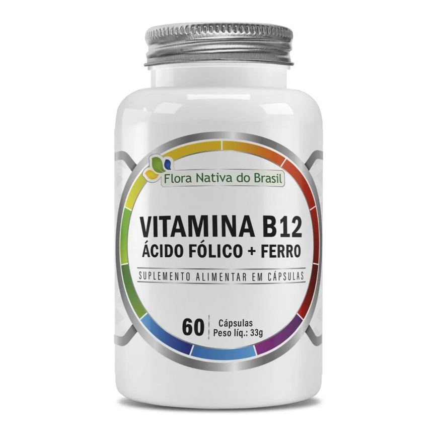 Vitamina B12 + Ácido Fólico + Ferro 60cps Flora Nativa do Brasil SEM Sabor