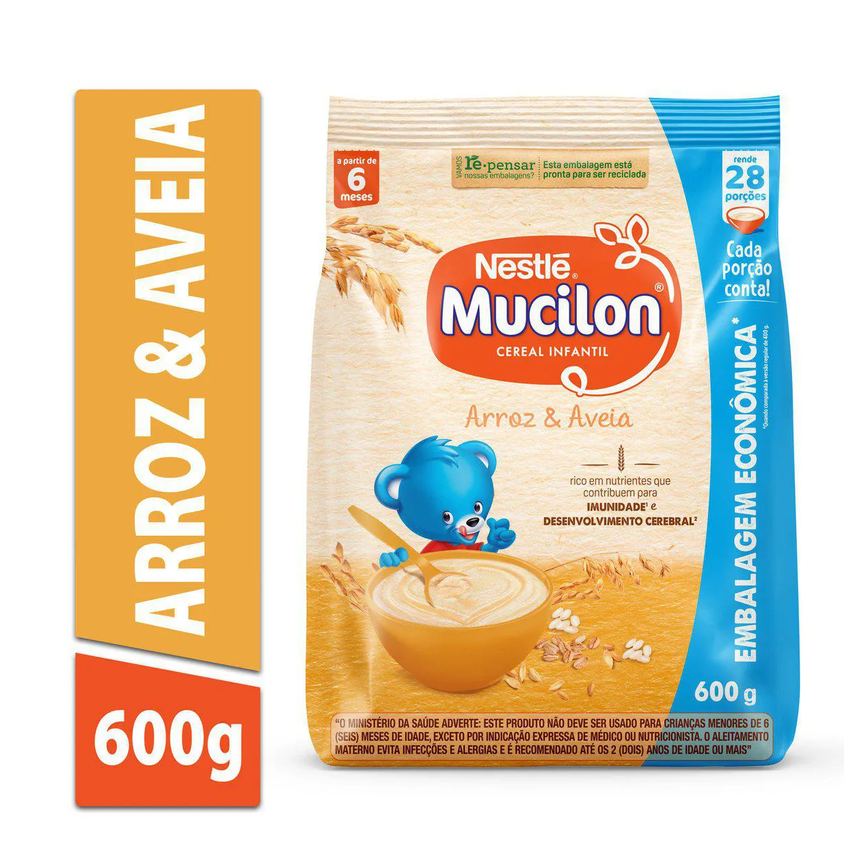 Cereal Infantil Nestlé Mucilon Arroz e Aveia Integral 600g