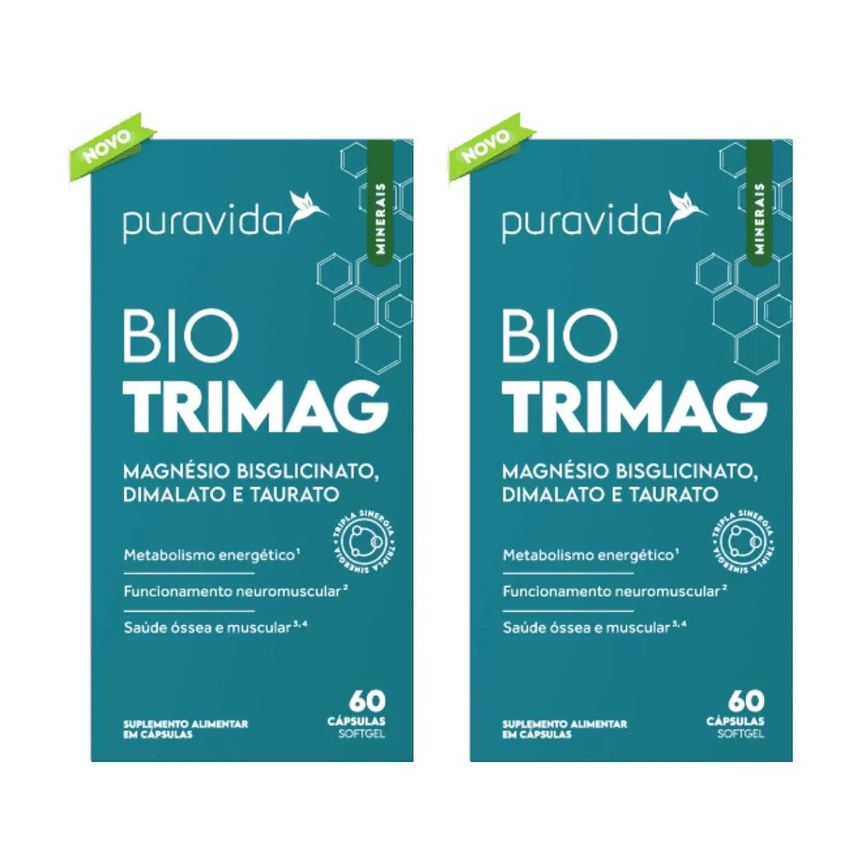 Kit 2 Bio Trimag 60 cápsulas Magnésio Bisciglinato Puravida sem Sabor