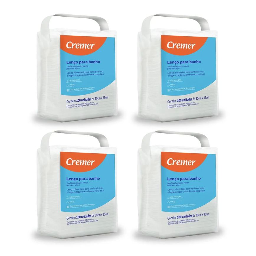 Lenço de Banho Cremer com 400 unidades (4 pac. com 100 uni)