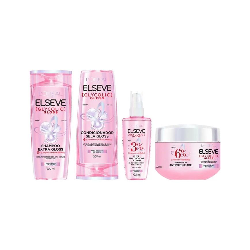Kit Elseve Glycolic Gloss Sh 200ml+cond 200ml+cr Trat+serum