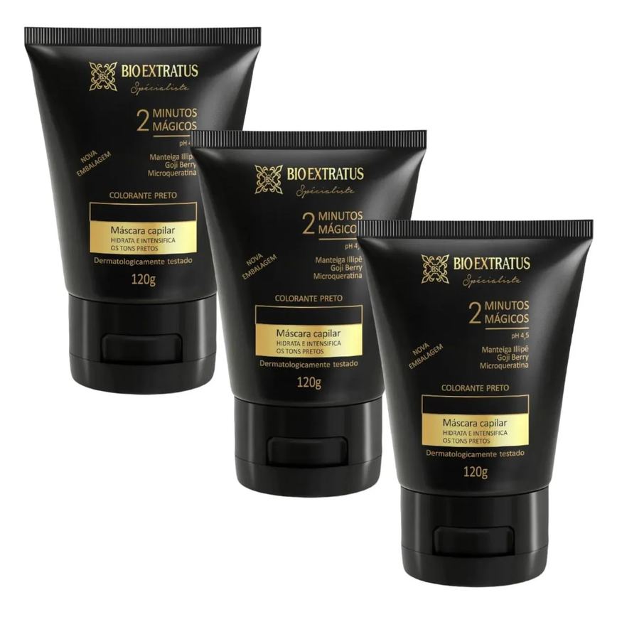 Kit 3 Mascaras Colorante Preta Reaviva A Cor e Trata 120 Gr