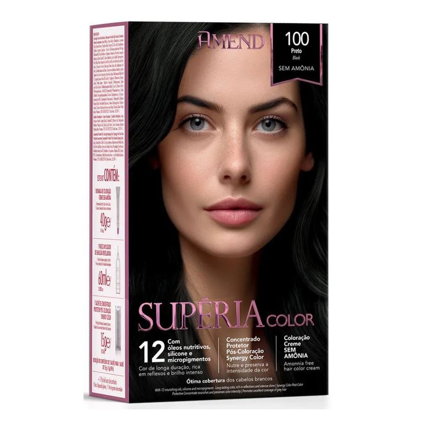 Coloração Creme sem Amônia Supéria Color 100 Preto - Amend