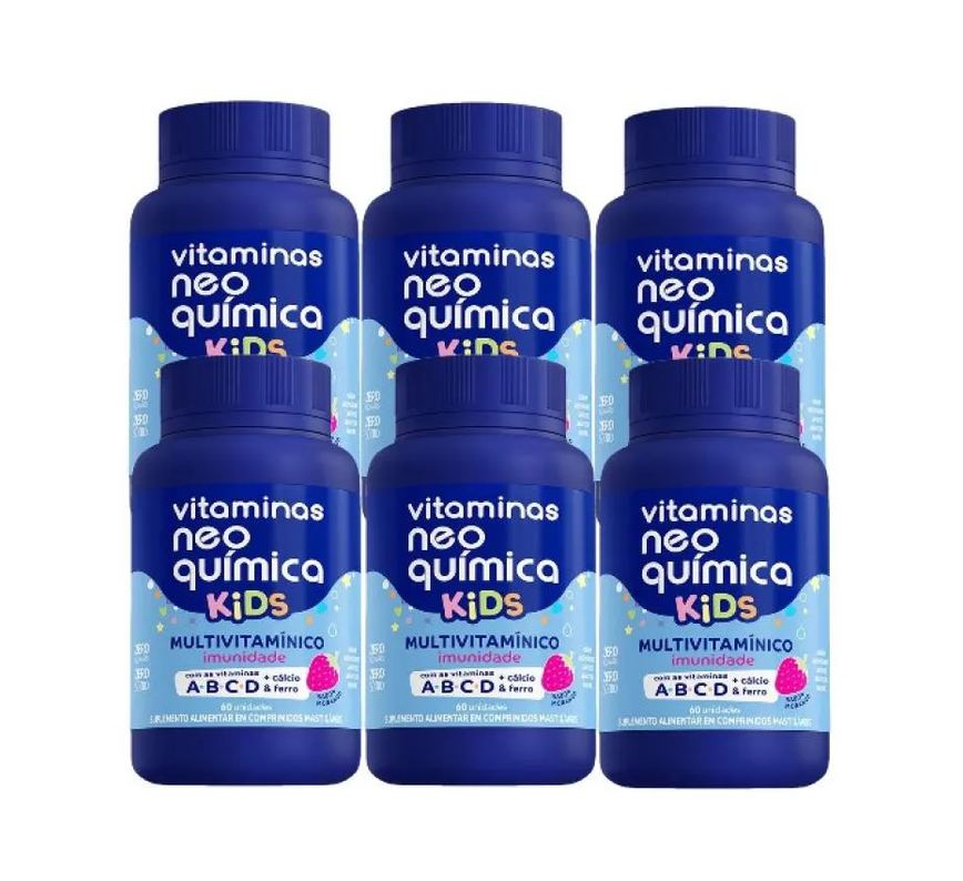 Kit 6x Vitamina Kids Morango 60 Comp Mastigáveis -neoquimica