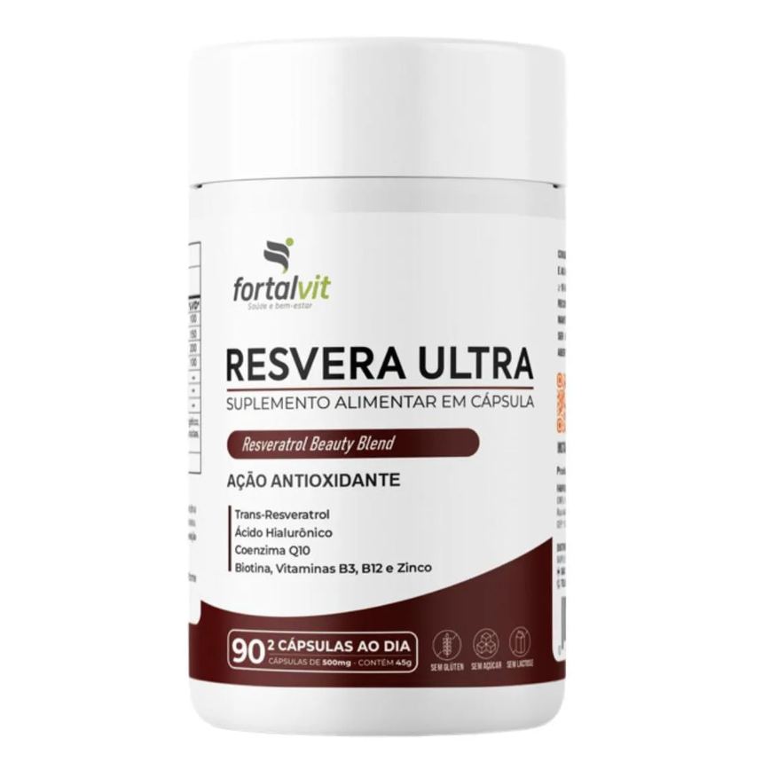 Resvera Ultra, 90 Cápsulas, Beauty Blend, Trans-resveratrol, Ácido Hialurônico, Biotina, Coenzima Q10, Vitaminas B3 e Zinco