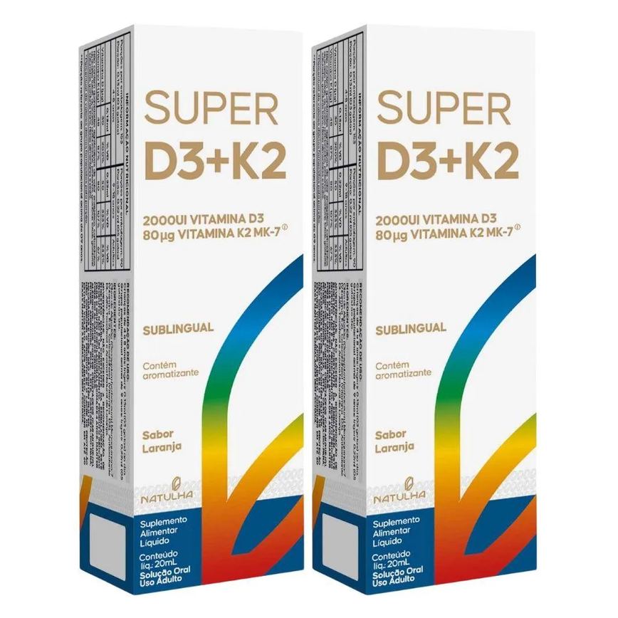 Kit 2x Super D3 + K2 Sublingual em Gotas 20ml - Natulha