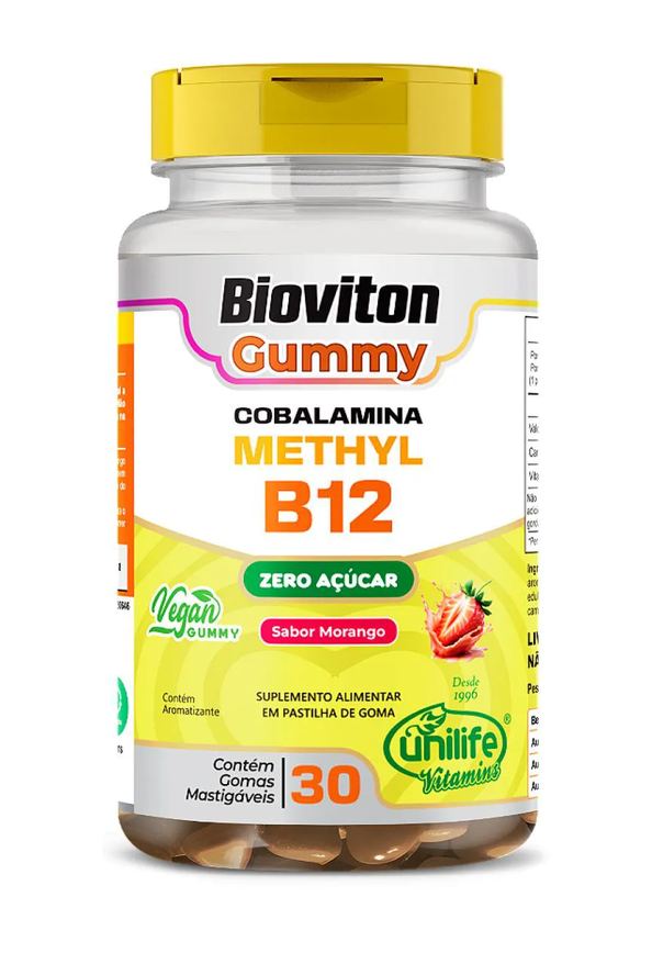 Vitamina Methyl B12 Bioviton - Sabor Morango - 30 Gomas Mastigáveis