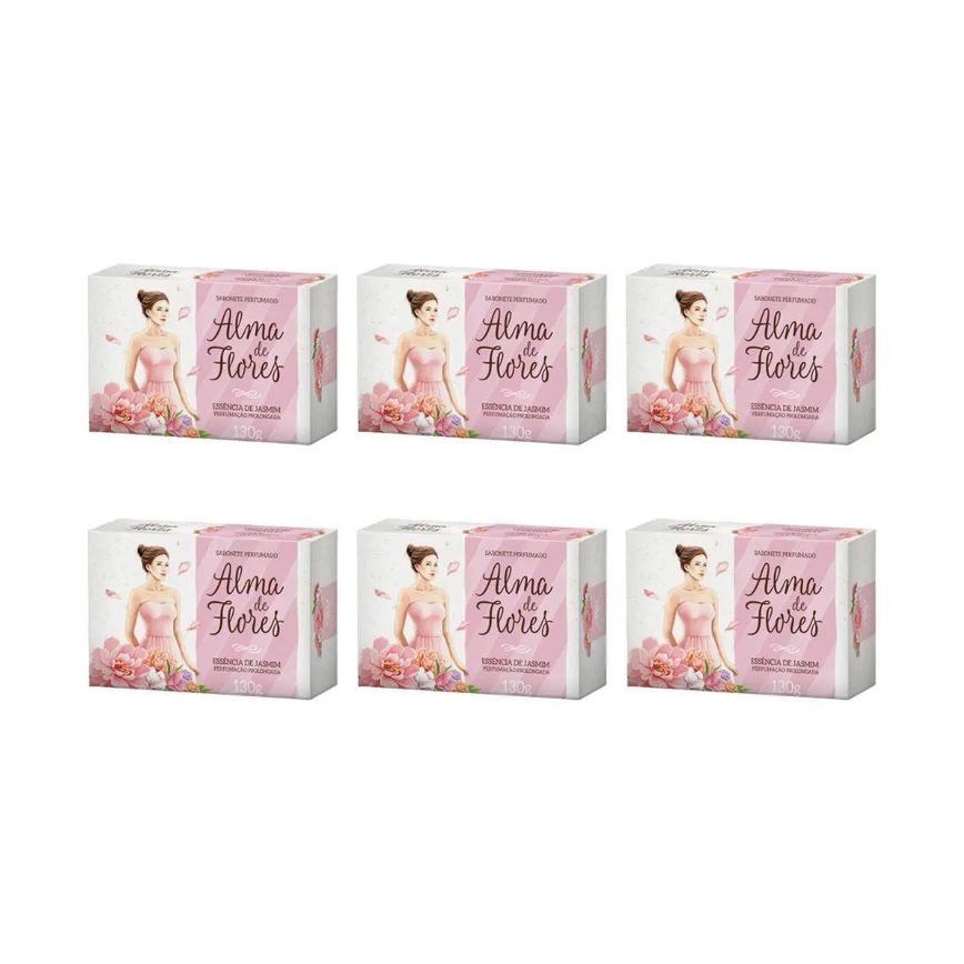 Sabonete Alma de Flores 130g Essencia Jasmim - Kit C / 6un
