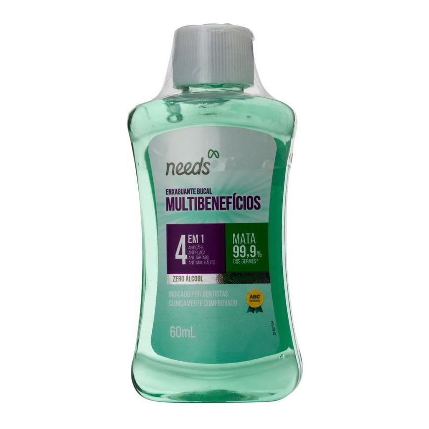 Enxaguante Bucal Needs 4 em 1 Menta Sem Álcool 60ml