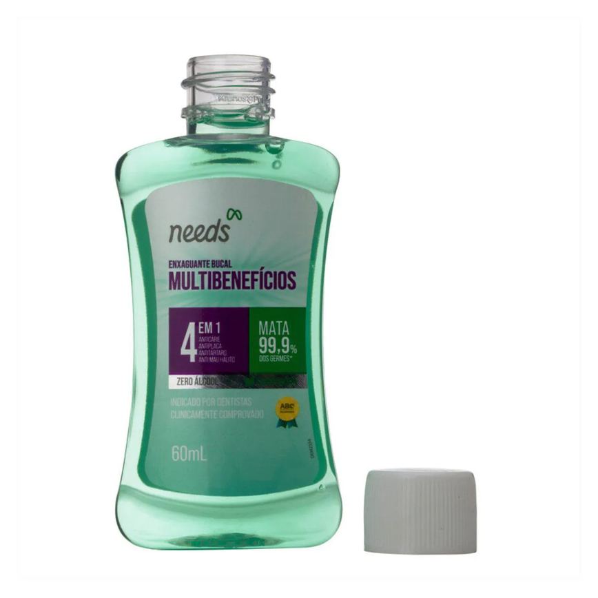 Enxaguante Bucal Needs 4 em 1 Menta Sem Álcool 60ml