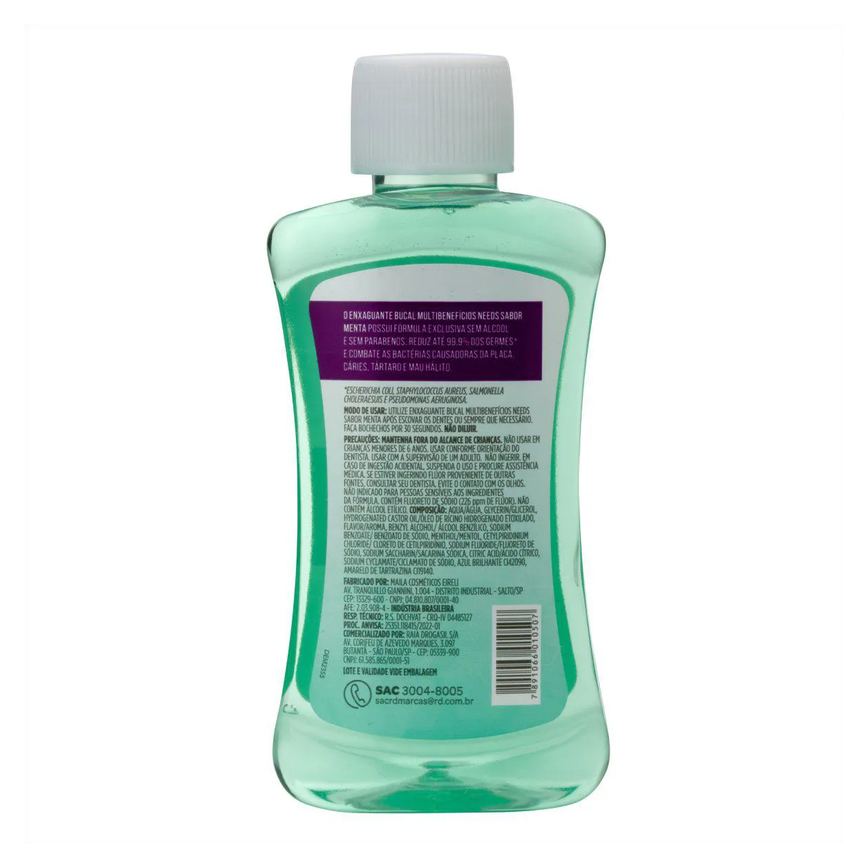 Enxaguante Bucal Needs 4 em 1 Menta Sem Álcool 60ml