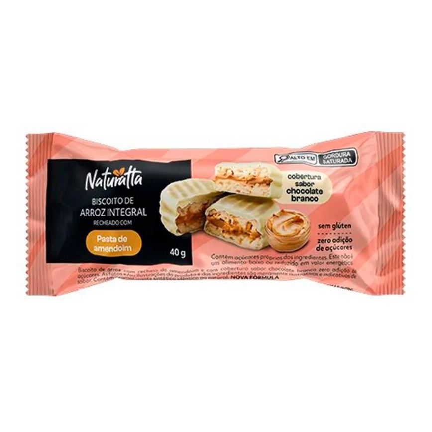 Biscoito de Arroz Integral Naturatta Pasta de Amendoim Cobertura Chocolate Branco 40g