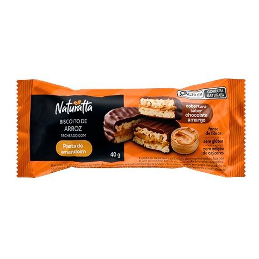Biscoito de Arroz Integral Naturatta Pasta de Amendoim Cobertura Chocolate Amargo 40g