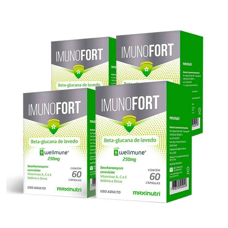 Kit 04 Imunofort Wellmune Vitaminas 250mg Maxinutri 60 cápsulas