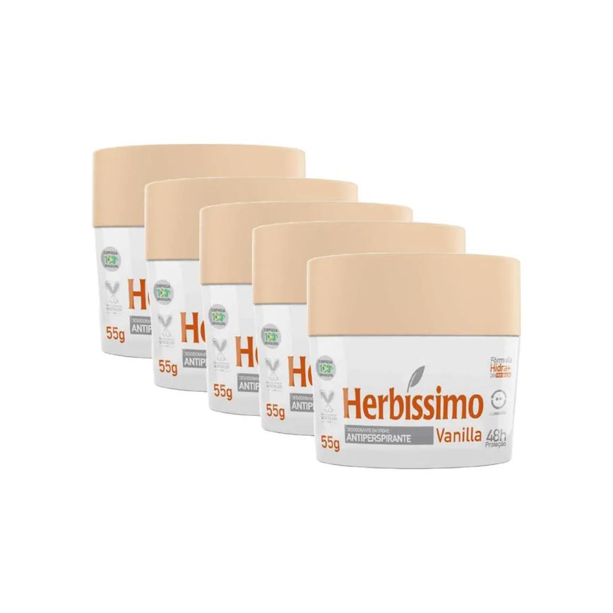 Kit Desodorante Cremoso Herbissimo Vanilla 55gr (5 Unidades)