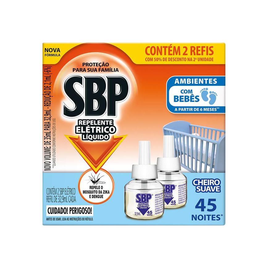 Refil Repelente Elétrico Líquido SBP Cheiro Suave 2 Unidades com 35ml cada