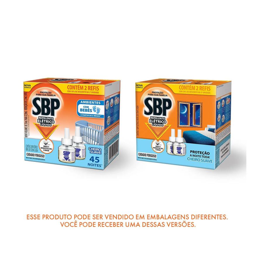 Refil Repelente Elétrico Líquido SBP Cheiro Suave 2 Unidades com 35ml cada