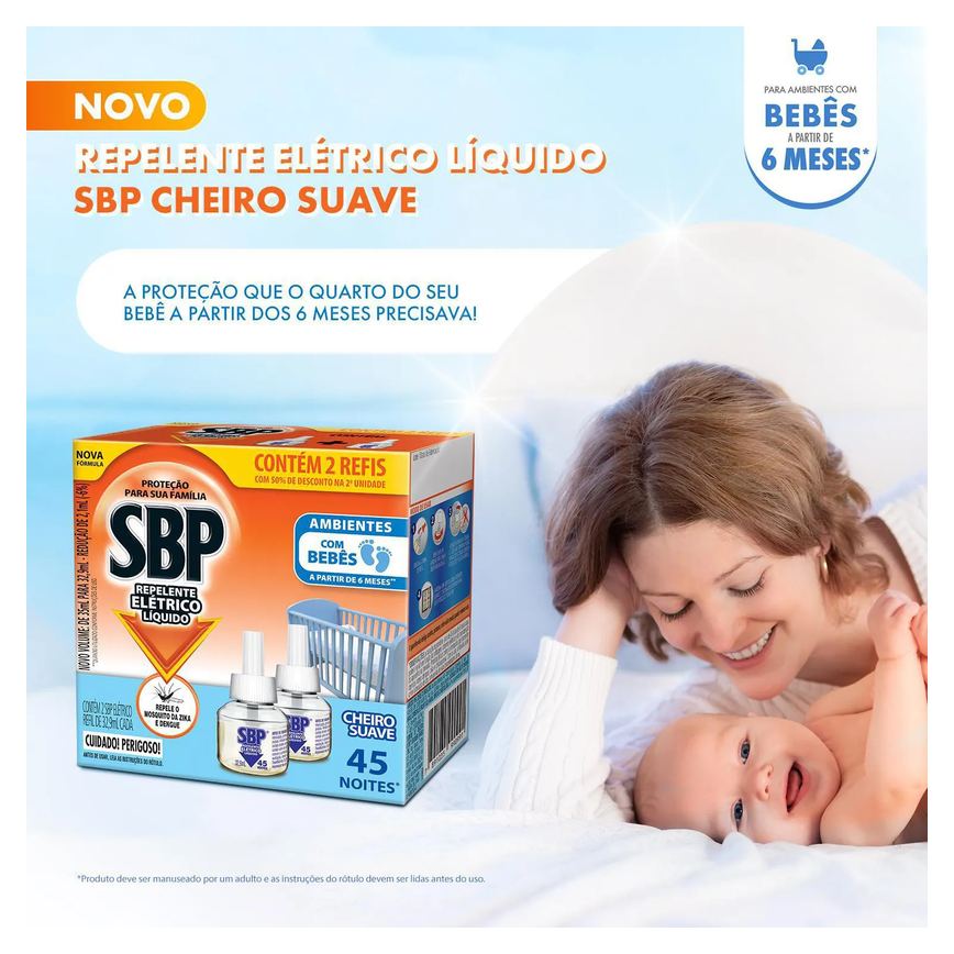 Refil Repelente Elétrico Líquido SBP Cheiro Suave 2 Unidades com 35ml cada