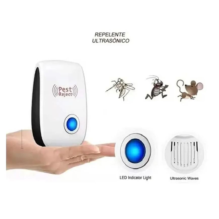 Repelente Eletrônico Ultrassônico Espanta Ratos Baratas Branco