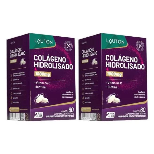 Kit 2x Colágeno Hidrolisado com Vitamina C e Biotina 60 comprimidos - Lauton