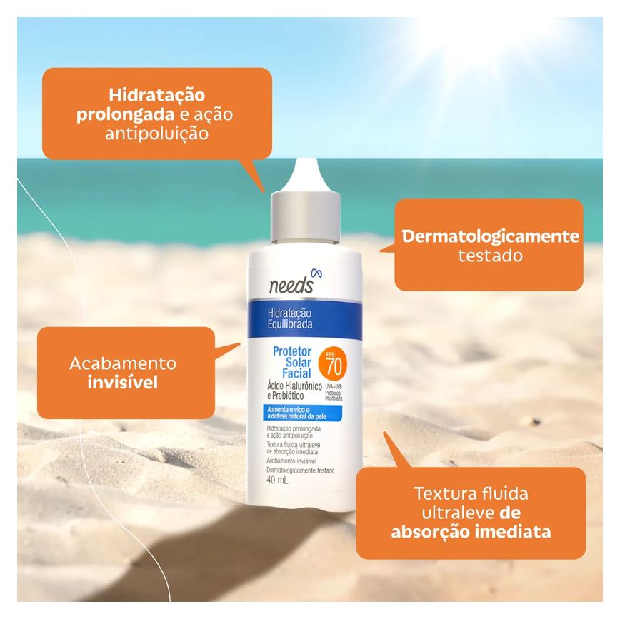 Protetor Solar Facial FPS 70 Needs Hidratação Equilibrada 40g