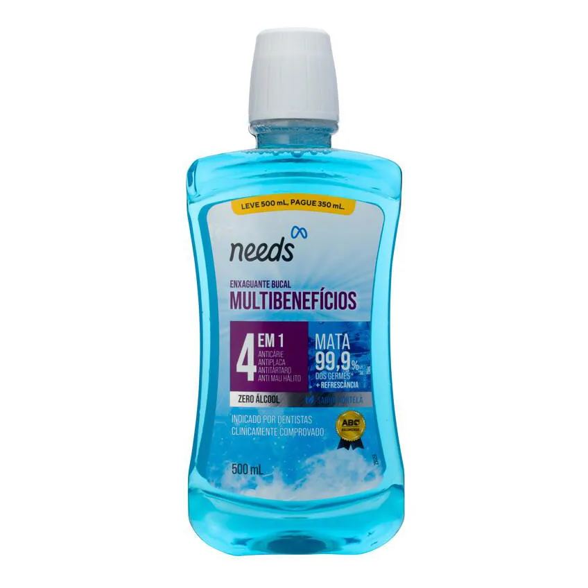 Enxaguante Bucal Needs 4 em 1 Hortelã Sem Álcool 500ml + 250ml