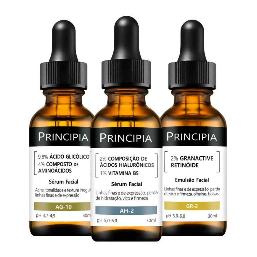 Kit 3 Séruns Principia Glicólico + Hialurônicos + Retinóide