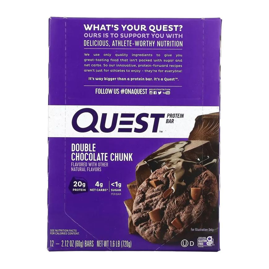 Quest Protein Bar, Barra de Proteína Sabor Dobro Chocolate Cx 12 Unidades - Quest Nutrition