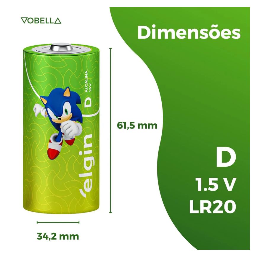 Kit 12 Pilha Alcalina D Lr20 Grande Blister 6 Cartela Elgin