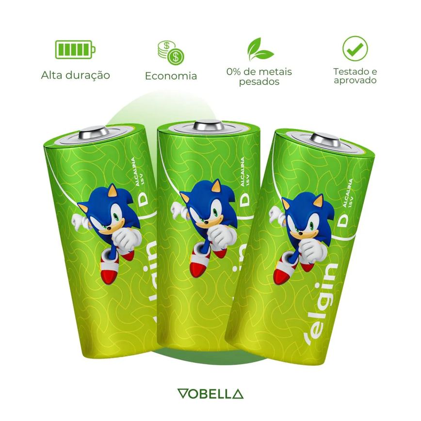 Kit 12 Pilha Alcalina D Lr20 Grande Blister 6 Cartela Elgin