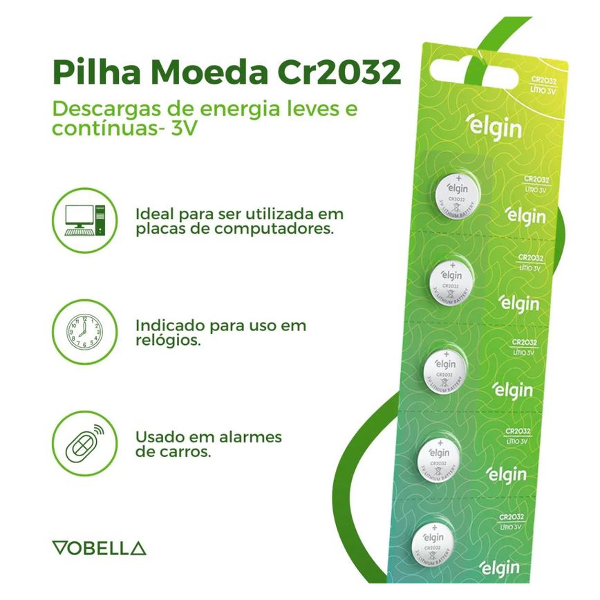Kit 5 Baterias Pilha Cr2032 10 Baterias Pilhas Lr41 Elgin