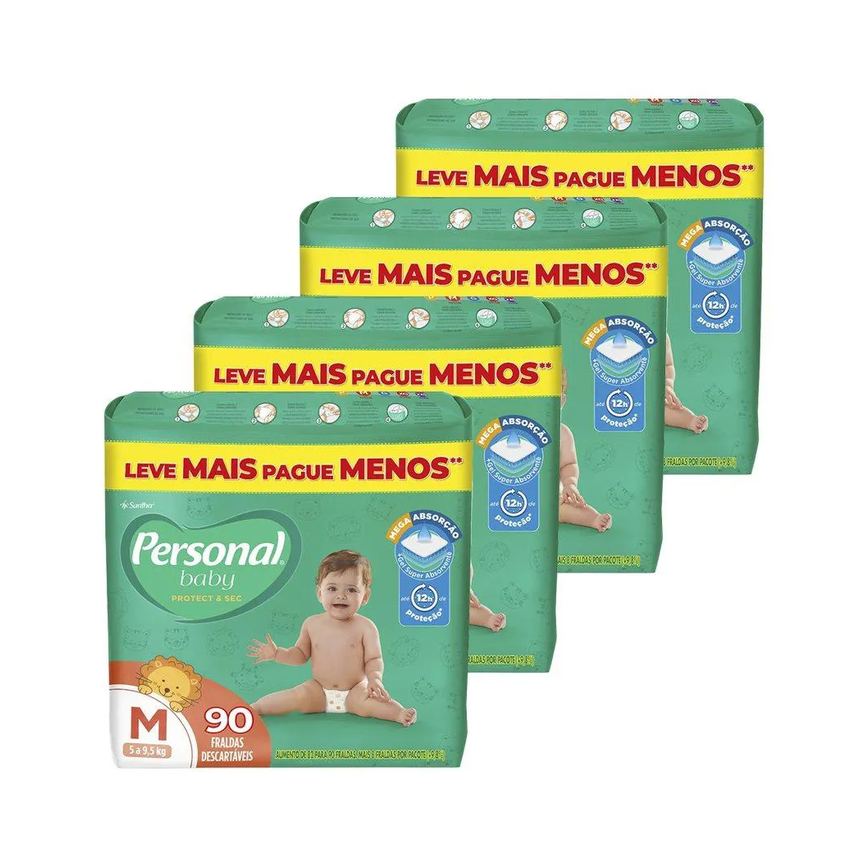 Fralda Descartável Personal Giga Média - 4 Embalagem com 90 unidades - Total de 360 Tiras