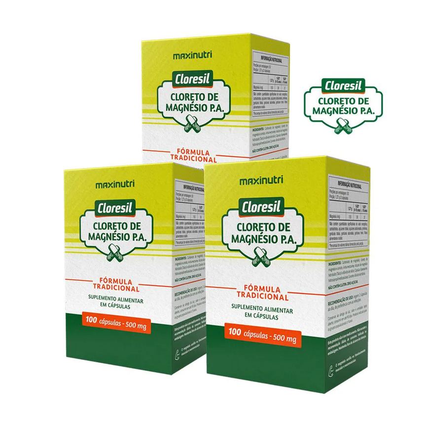 Kit 3 Cloresil Cloreto Magnésio P.a. Fórmula Tradicional 100 Cápsulas Maxinutri