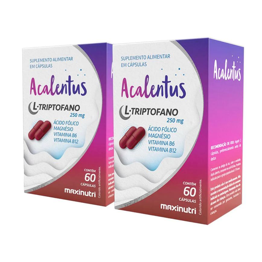 KIT 2 ACALENTUS L-TRIPTOFANO ÁCIDO FóLICO MAGNéSIO VITAMINA B6 E B12 MAXINUTRI 60 CáPS