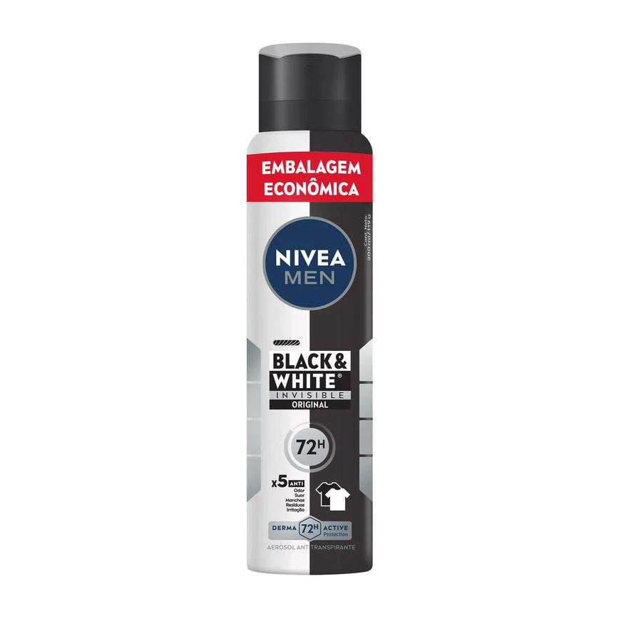 Desodorante Antitranspirante Aerosol Nivea Men Black & White Invisible 48h 200ml