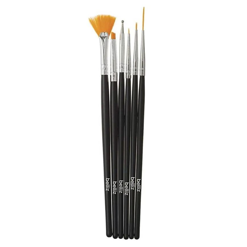 Kit Pincéis para Decorar Unhas Belliz Cod.1281 C/6 Un
