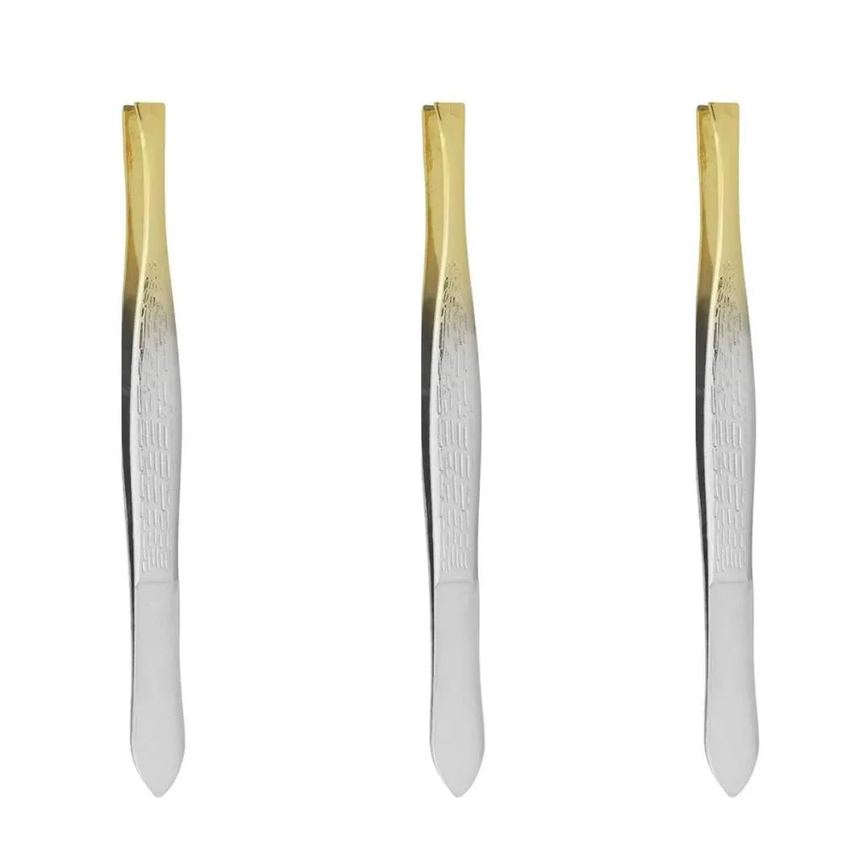 Kit Pinças Belliz Enox Ponta Dourada Reta Cod.700 C/3